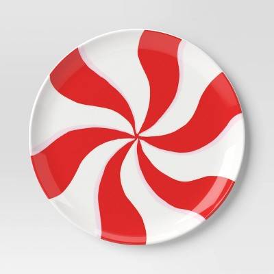 10" Christmas Melamine Peppermint Swirl Dinner Plate Red - Wondershop™