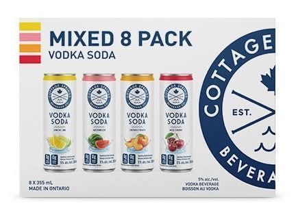 Cottage Spring Water Mixed Vodka, Raspberry Lime-Blueberry-Strawberry Kiwi-Concord Grape (8 x 355 ml)