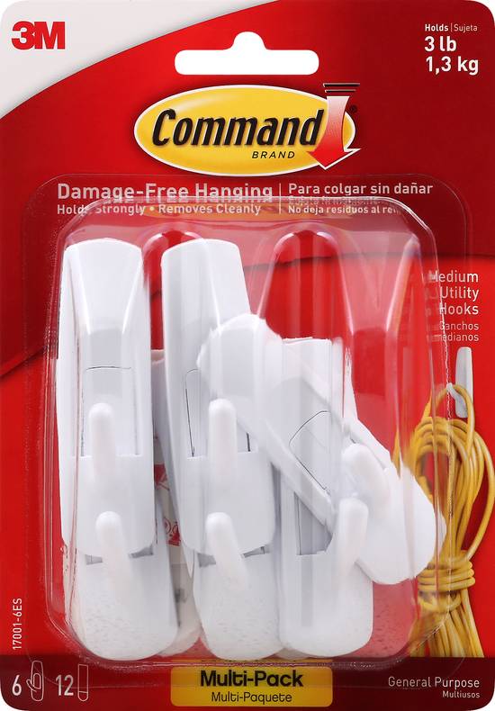 3M Command Damage-Free Hanging Hooks/Medium Strips (1 set)