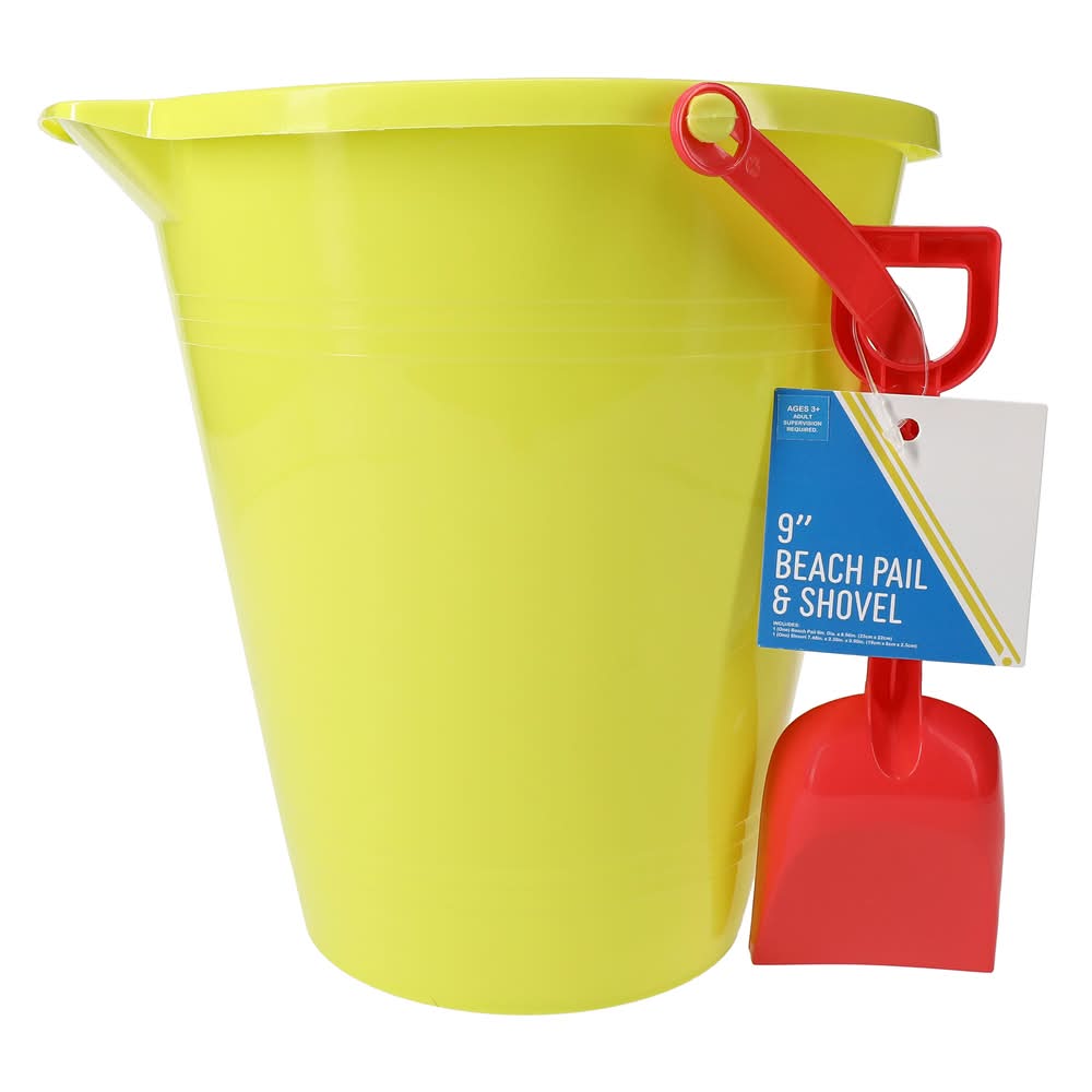 Beach Pail & Shovel Set 9in Yellow