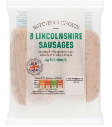 Sainsbury's Butcher's Choice British Fresh Lincolnshire Pork Sausages (8 pack)