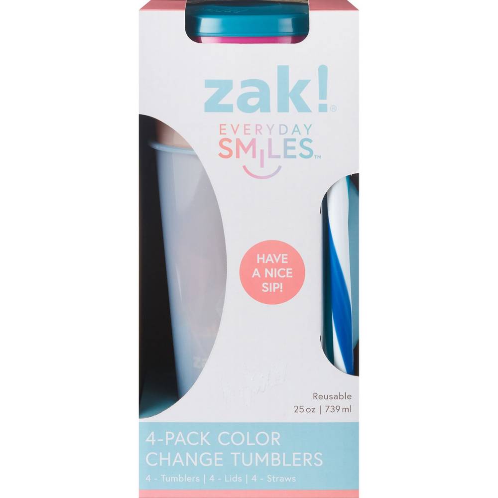 zak! 4-Pack Color Change Tumblers, Multicolor, 25 oz