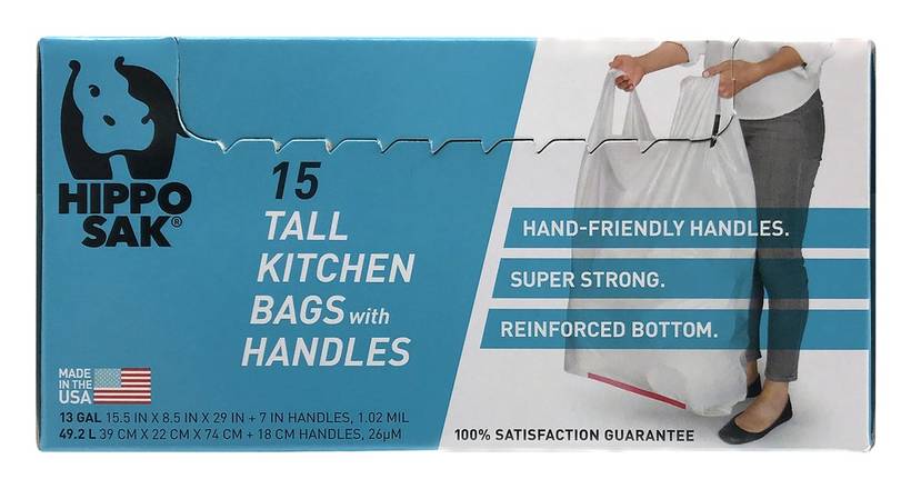 Hippo Sak 13 Gallon Tall Kitchen Bags With Handles (15 ct)