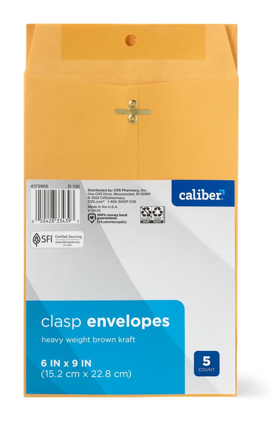 Caliber Clasp Envelopes 6X9, 5 Ct
