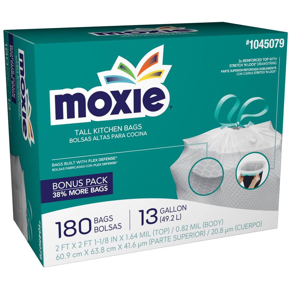 MOXIE 13-Gallon Scent free White Indoor Plastic Kitchen Drawstring Trash Bag 180 -Count | LWM13XHF180W-P
