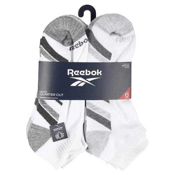 Reebok Men's Quarter Cut Socks, White, Size 10-13, 6 Pack