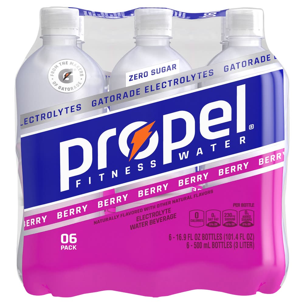 Propel Zero Sugar Gatorade Electrolytes Fitness Water, Berry (6 x 16.9 fl oz)