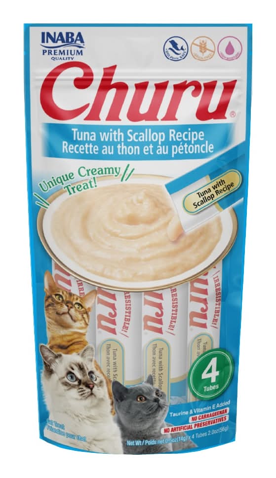 Churu · Premio cremoso natural para gatos, atún-vieira, Todas las Etapas (4 x 14 g)