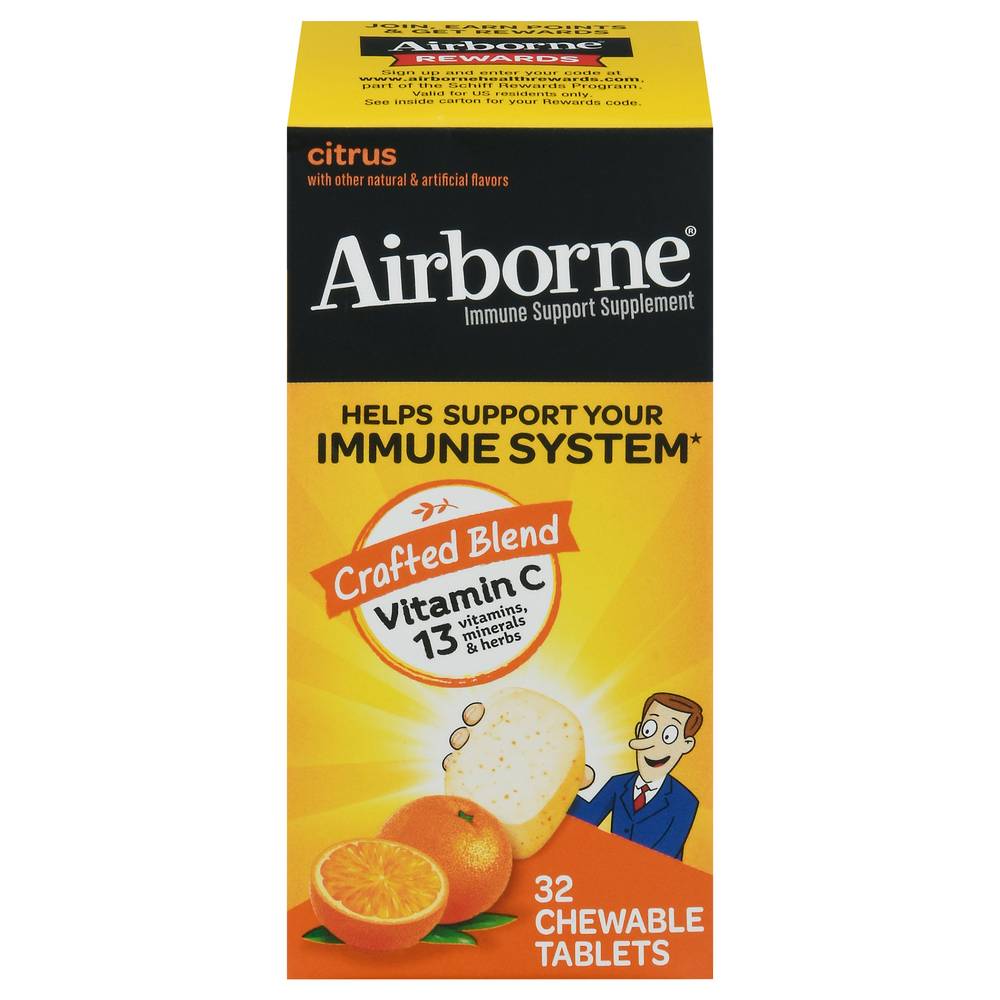 Airborne Citrus Immune Support Supplement Chewable Tablets (2.72 oz)