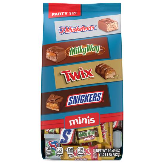 Mars Wrigley Snickers Twix 3 Musketeers Milky Way Midnight Minis Size Chocolate Candy Bars Bag