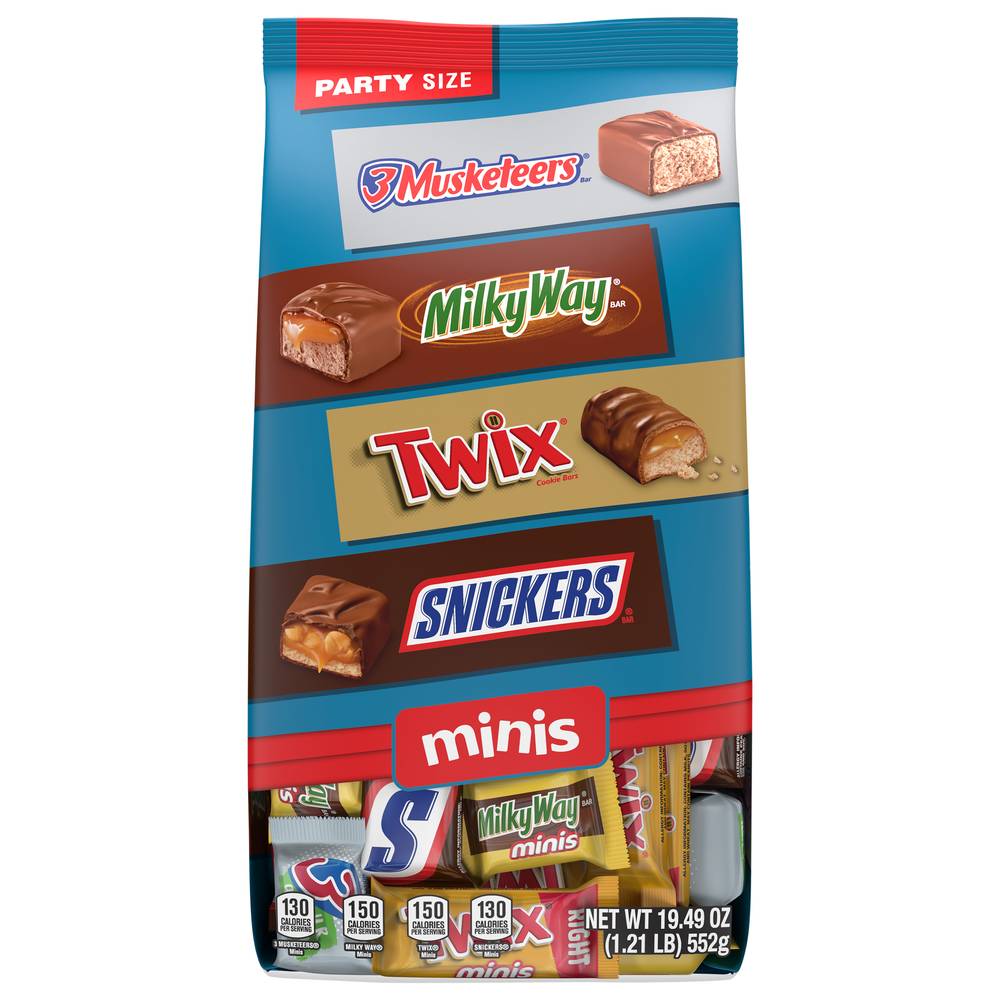 Mars Wrigley Snickers Twix 3 Musketeers Milky Way Midnight Minis Size Chocolate Candy Bars Bag (19.49 oz)