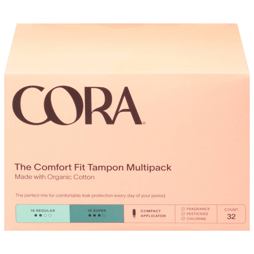 Cora Organic Cotton Tampons Regular & Super With Plant-Based Applicator (32ct)