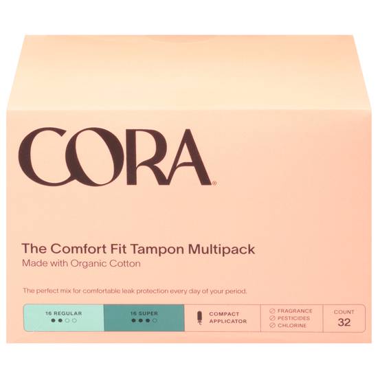 Cora Organic Cotton Tampons Regular & Super With Plant-Based Applicator