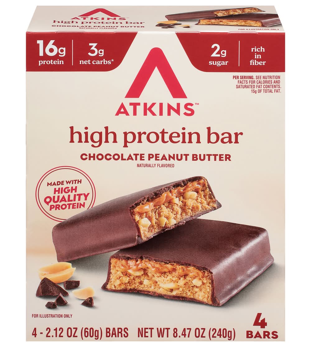 Atkins High Protein Bar, Chocolate-Peanut Butter (4 x 2.12 oz)