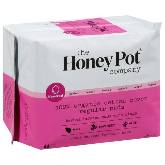 Organic Cotton Cover Regular Pads with Wings The Honey Pot 20 pads