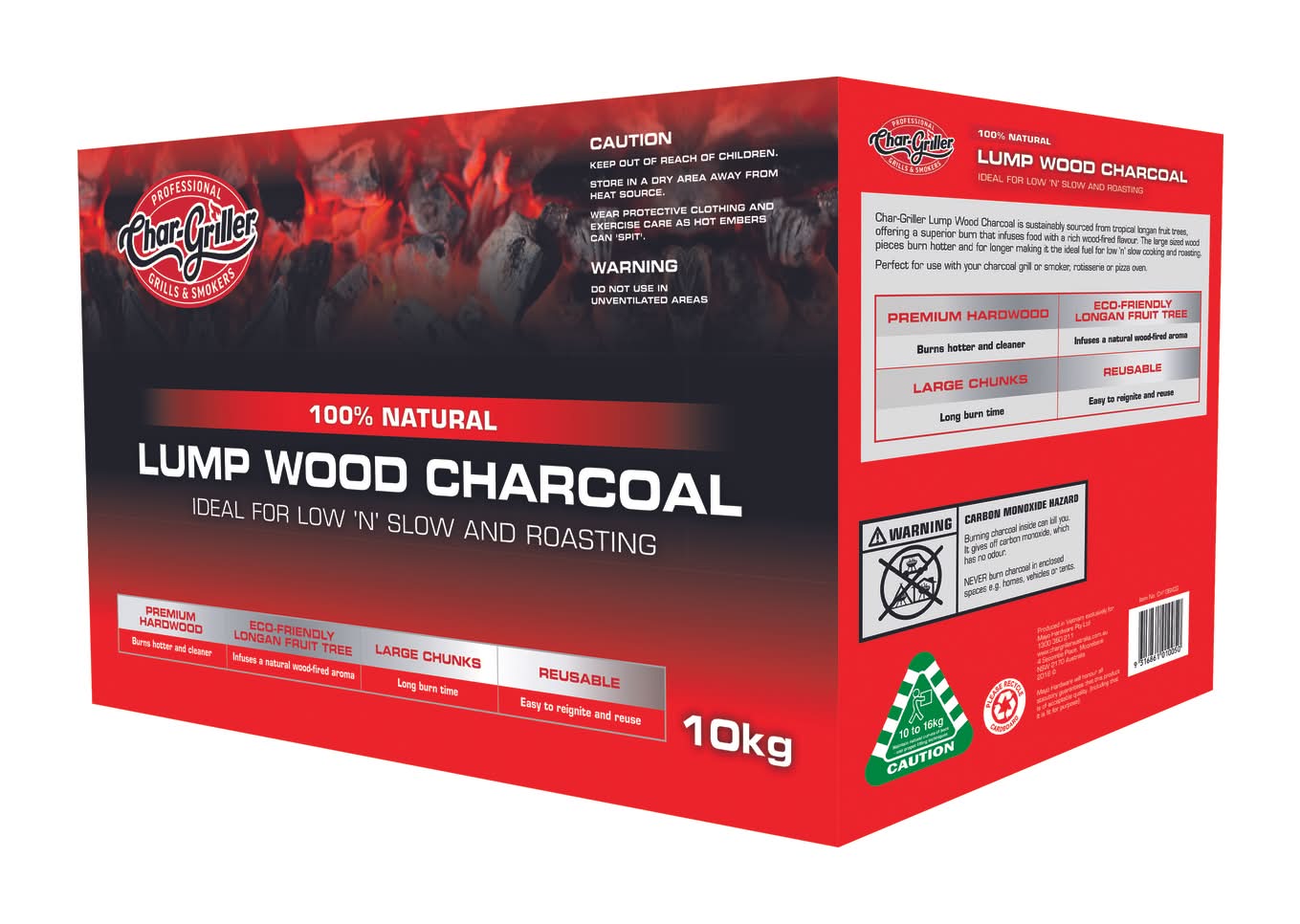 Char-Griller 10kg Premium Lumpwood Charcoal
