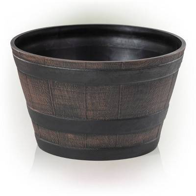 11" Wide Barrel Planter Novelty Bronze - Alpine Corporation