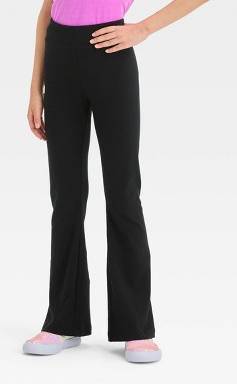 Girls' Flare Leggings - Cat & Jack™ Black M: High Rise, Elastic Waist, Jersey Fabric