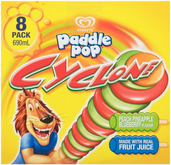 Streets Paddle Pop Cyclone Peach Pineapple Blueberry Flavour (8 Pack) 690mL