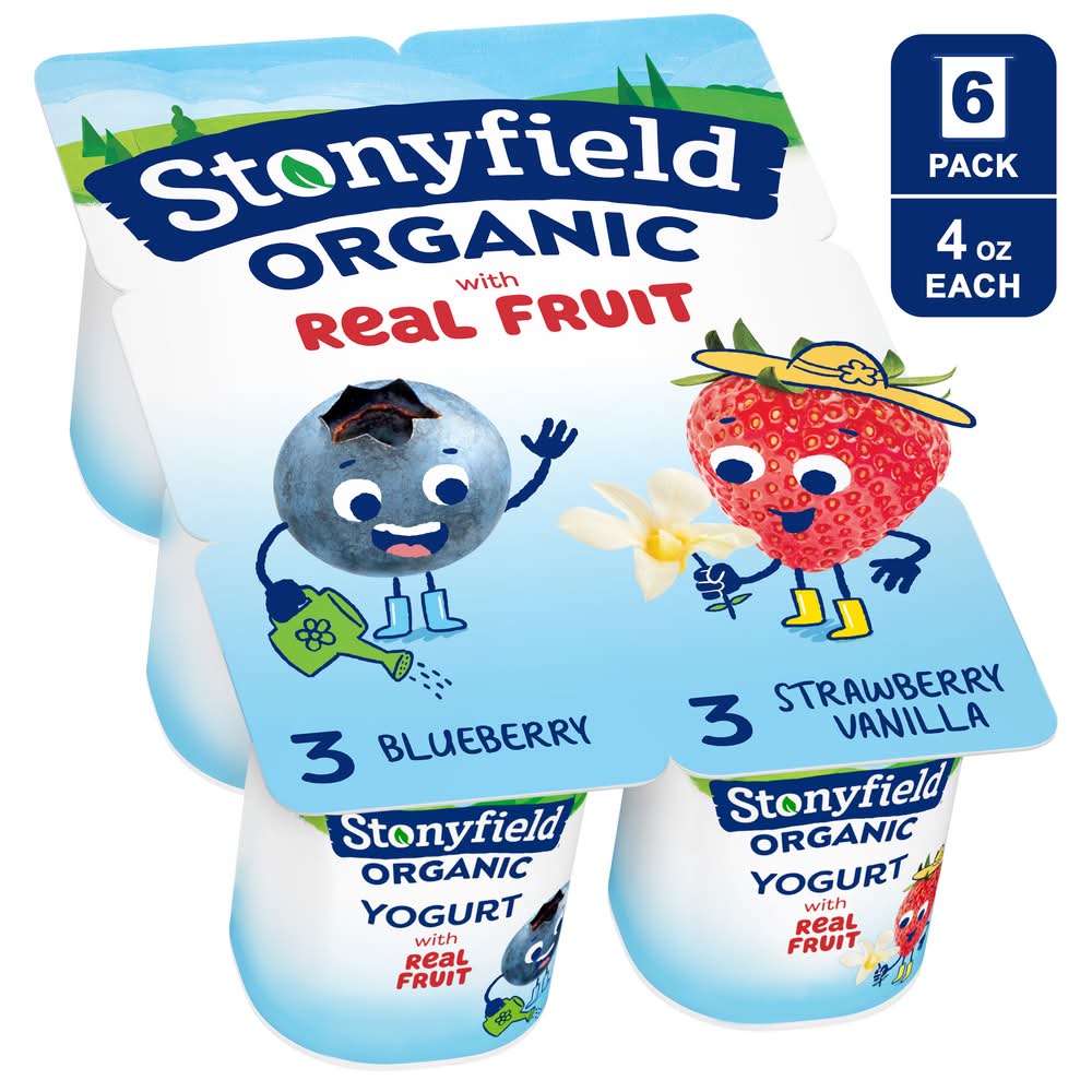 Stonyfield Organic Kids Lowfat Yogurt With Real Fruit, Blueberry-Strawberry Vanilla (6 x 4 oz)
