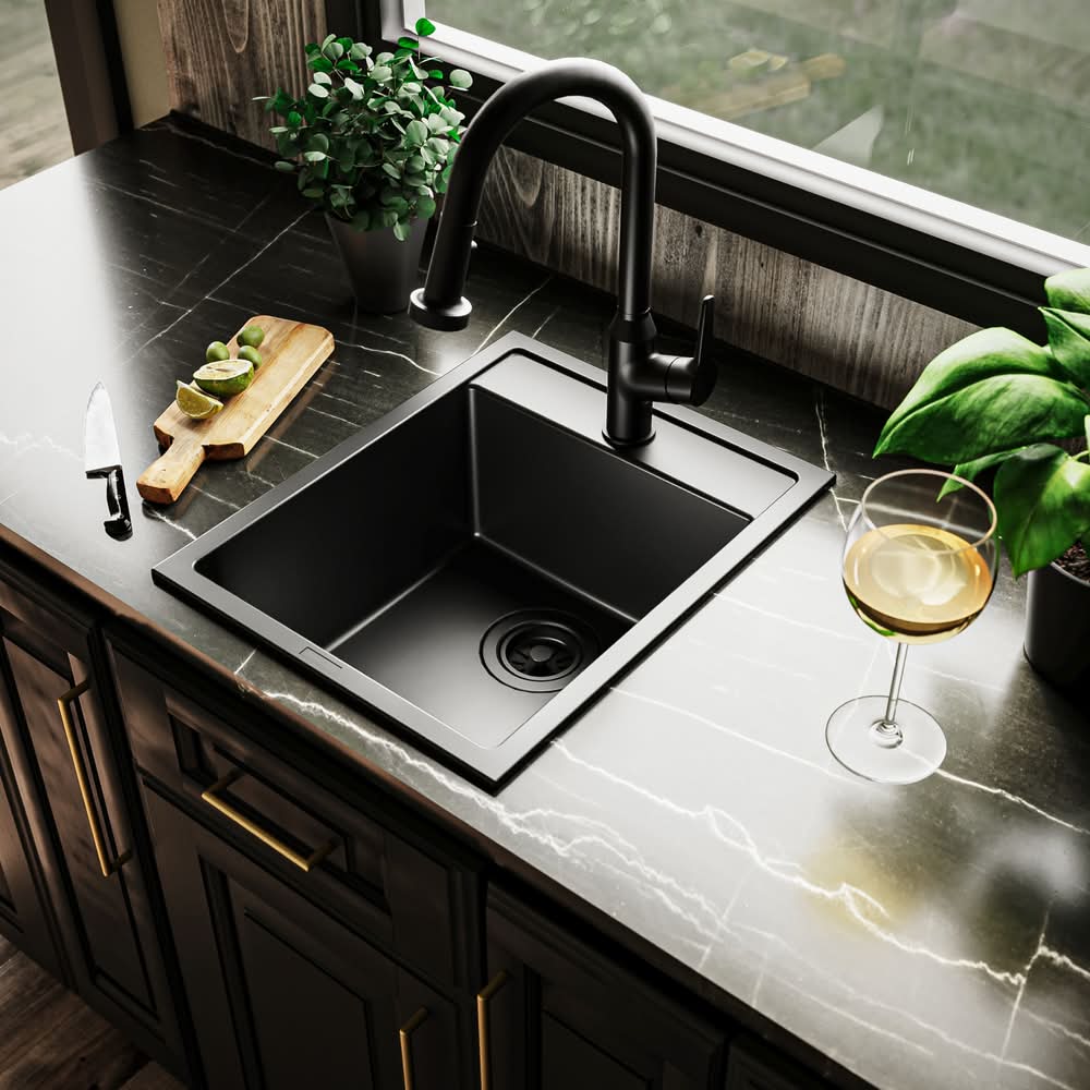 allen + roth 13.75-in L x 14.75-in W Quartz Drop-in Commercial Bar Sink | GT1025BLK