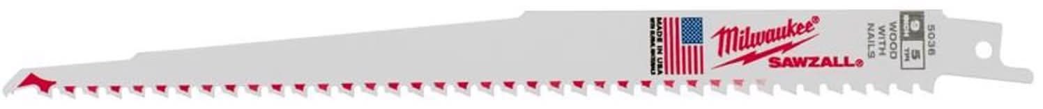 Milwaukee Sawzall 9 In. Bi-Metal Thin Kerf Reciprocating Saw Blade 5 Tpi 5 Pk