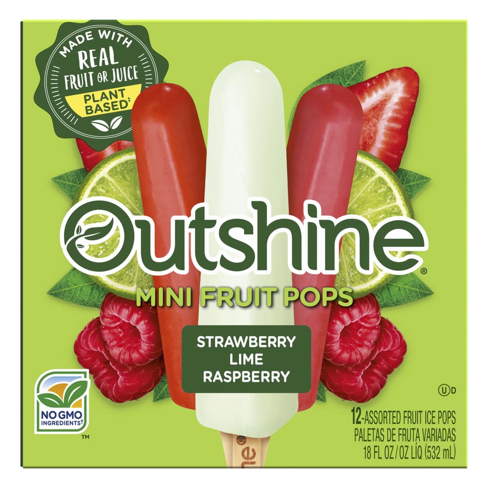 Outshine Mini Fruit Ice Pops, Strawberry-Lime-Raspberry (18 fl oz, 12 ct)