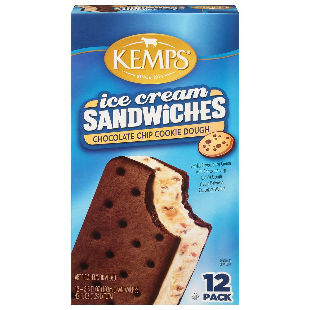 Kemps Chocolate Chip Cookie Ice Cream Sandwiches (12 ct)