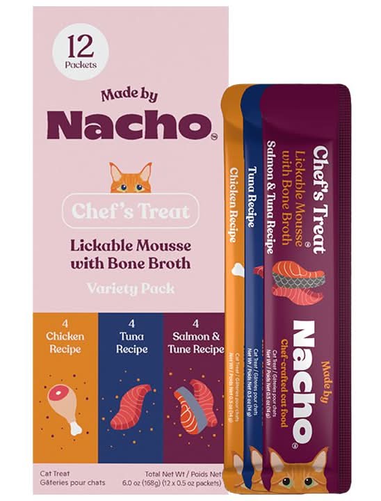 Made by Nacho Cat Treat - Lickable Mousse with Bone Broth, 12 Ct Variety Pack, 6 OZ (Flavor: Variety Pack, Size: 6 Oz)