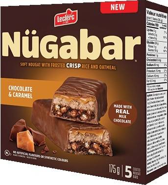 Leclerc Nügabar Coated Nougat Bars, Chocolate, Caramel (5 x 35 g)