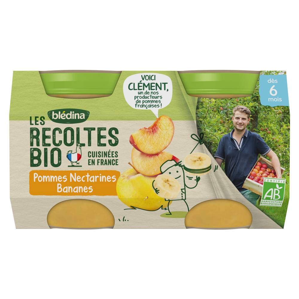 Blédina - Les recoltes bio pots pommes nectarines bananes dès 6 mois (260g)