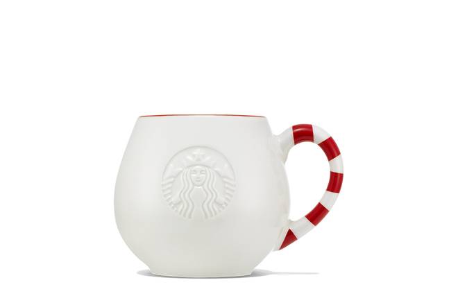 Mug White Candy Cane Handle 12Oz