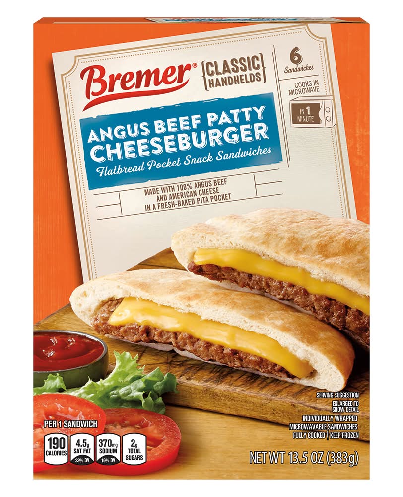 Bremer Angus Beef Patty Cheeseburger Sandwiches (13.5 oz, 6 ct)