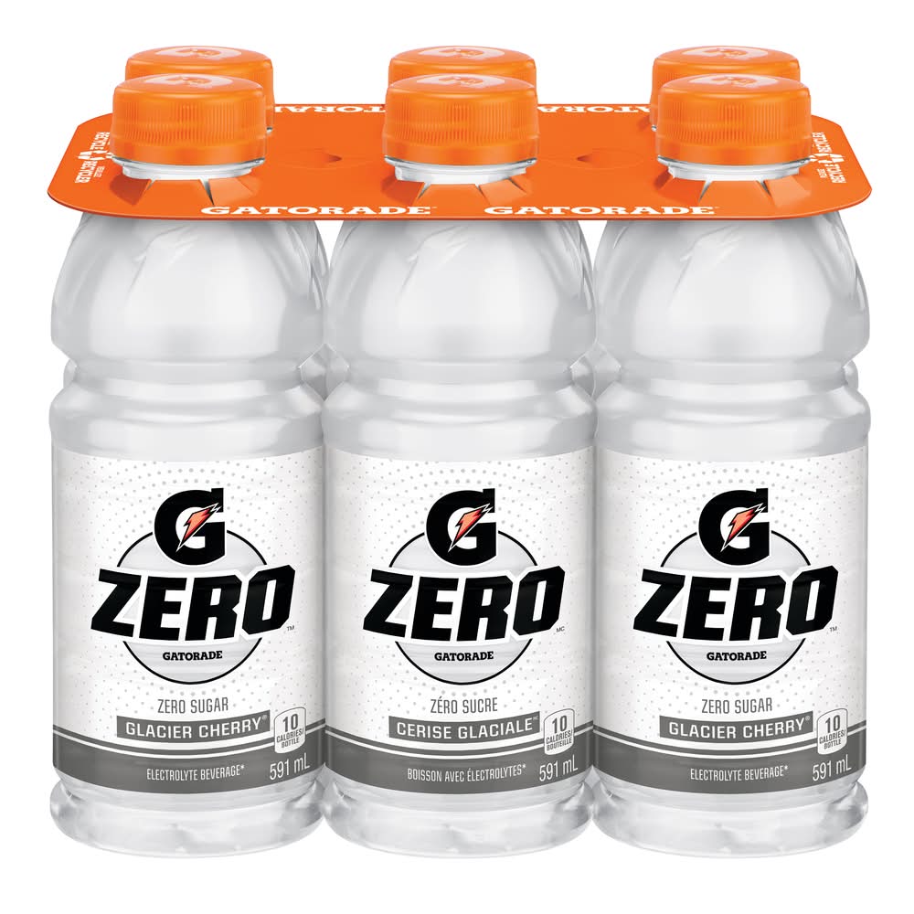Gatorade Zero Sugar Electrolyte Drink, Glacier Cherry (6 x 591 ml)