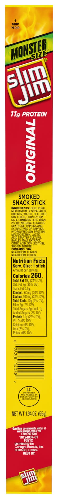 Slim Jim Original Monster Smoked Snack Stick Smoked Meat Stick (0.32 oz)