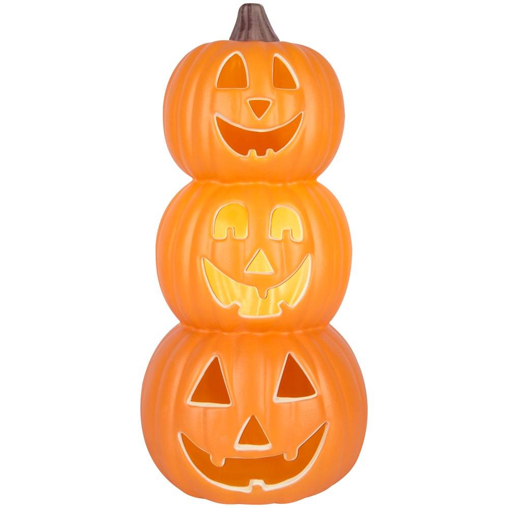 Haunted Living 18-in Lighted Triple Stack Orange Jack-o-Lantern Pumpkin Decoration | 551825