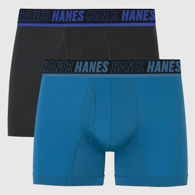Hanes Moves Premium Men's Anti-Chafe X-Temp Trunks 2pk - Blue/Black S: Moisture Wicking, Breathable Mesh