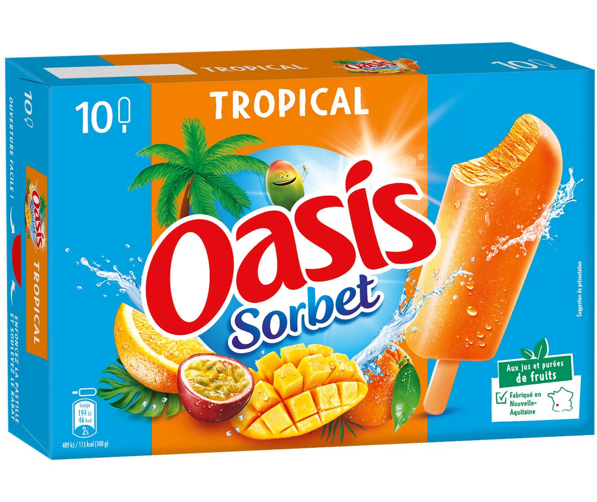 Oasis - Barres de sorbet, tropical (10 x 40g)