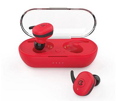 Red True Wireless Earbuds With Case