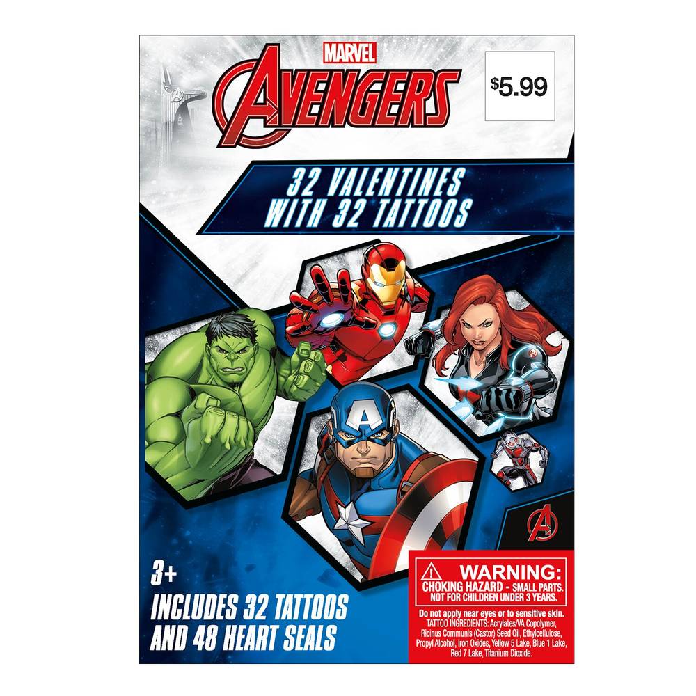 Avengers Valentines With Tattoos, 32ct