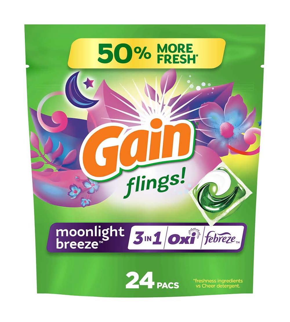 Gain Flings Laundry Detergent Pacs Moonlight Breeze Scent 24 Ct