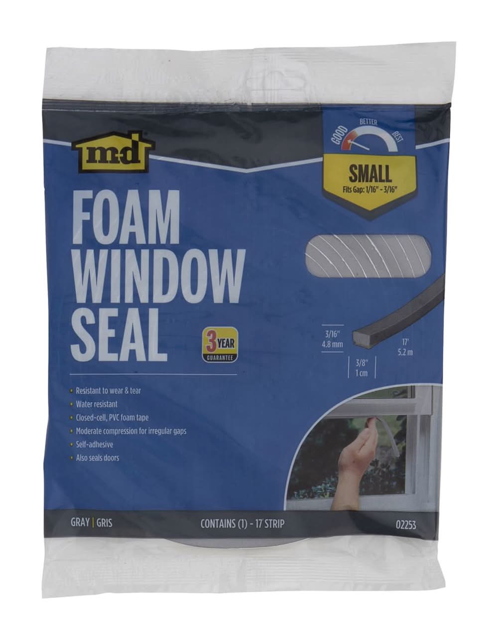 M-D Gray Pvc Weather Stripping Tape For Doors And Windows 204 In. L X 0.19 In.