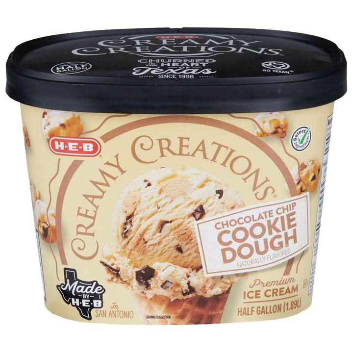 H-E-B · Creamy creations helado, chocolate chip-cookie (1,89 L)