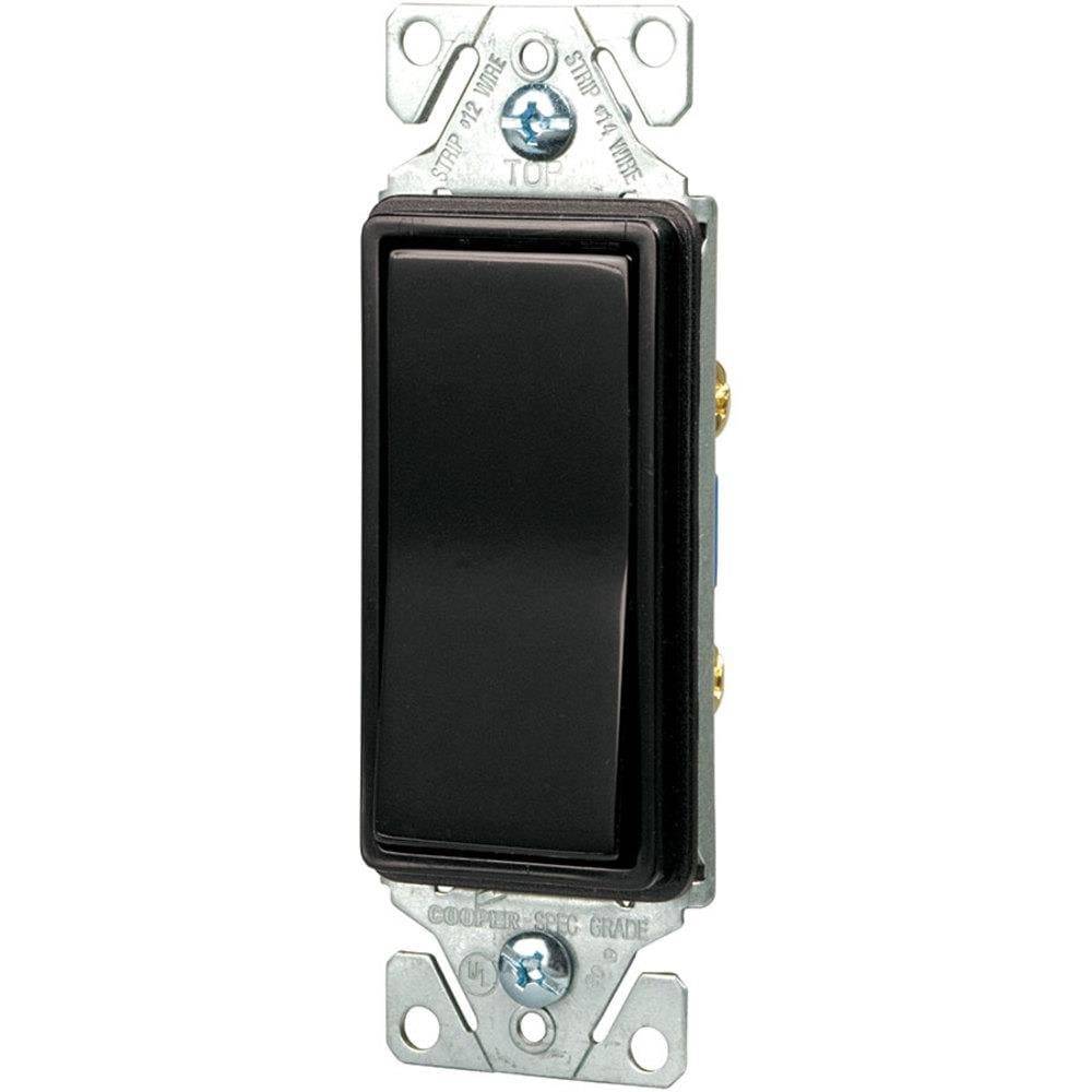 Eaton 15-amp Single-pole Rocker Light Switch, Black | 7501BK-BX-LW