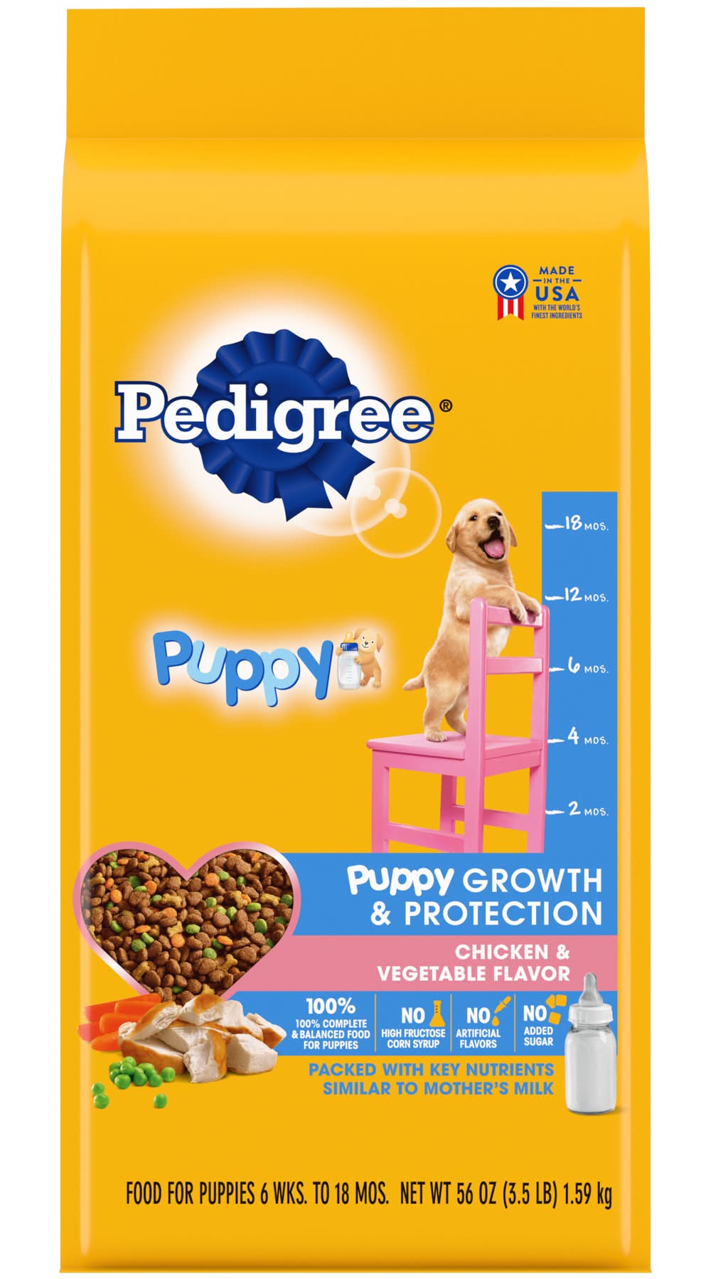 Pedigree Puppy Growth & Protection Dry Dog Food, Chicken-Vegetable (56 oz)