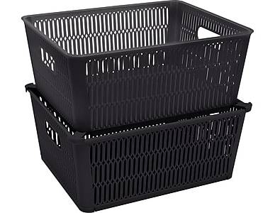Simplify Slide to Stack Storage Tote, Plastic, Black, 2/Pack (25930-BLK-ST)