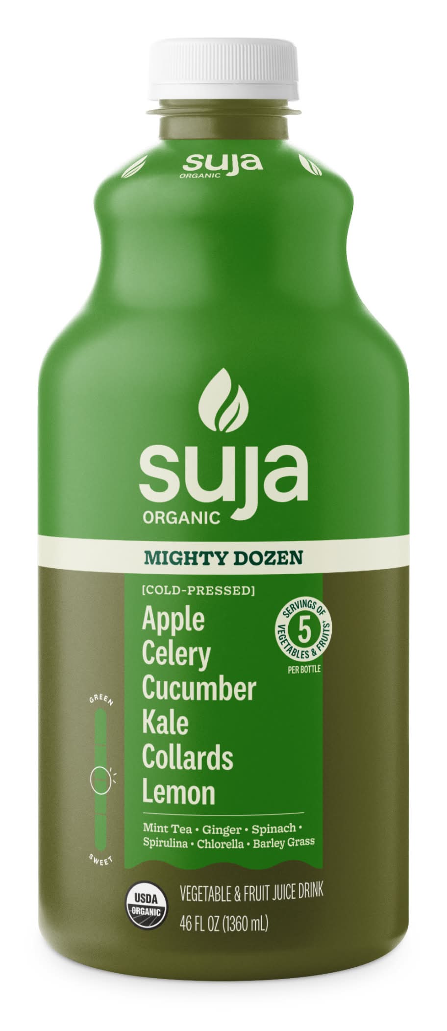 Suja Organic Mighty Dozen Cold Pressed Vegetable & Fruit Juice Drink, Apple Celery Cucumber Kale Collard Lemon (46 fl oz)