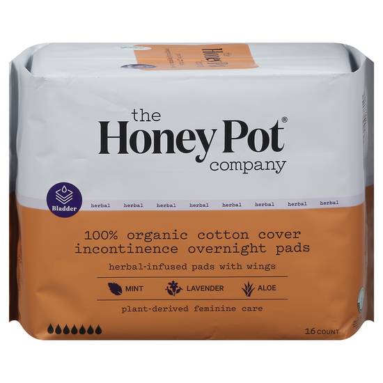 The Honey Pot Organic Incontinence Overnight Pads With Wings (16 ct)