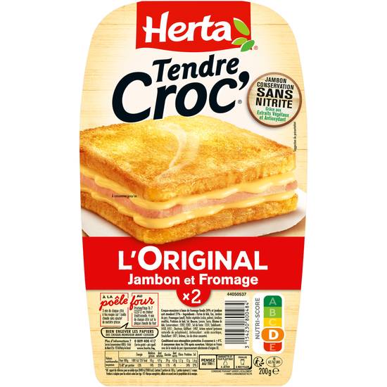 Herta - Croque monsieur jambon fromage cs sans nitrite (2 pièces)