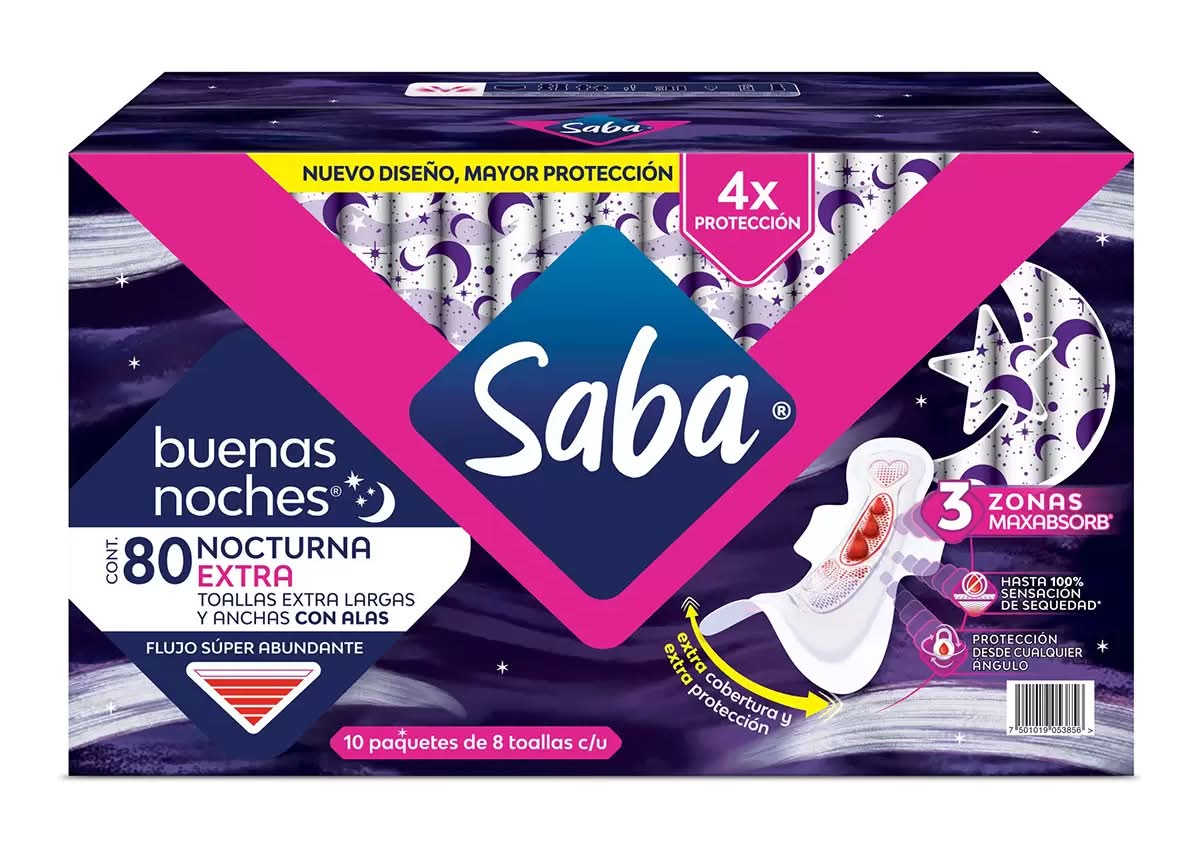 Saba · Buenas noches toallas nocturnas con alas, Extra Largas (10 x 8 un)